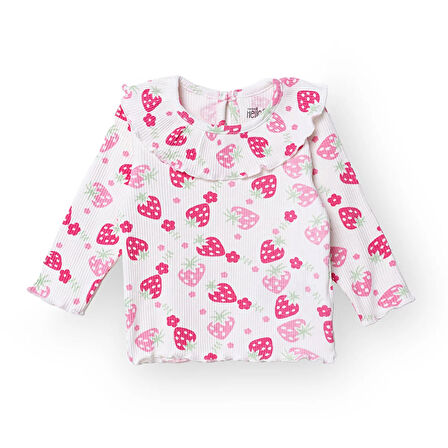 HelloBaby Kız Bebek Sweatshirt Düğmeli Bisiklet Yaka Uzun Kol