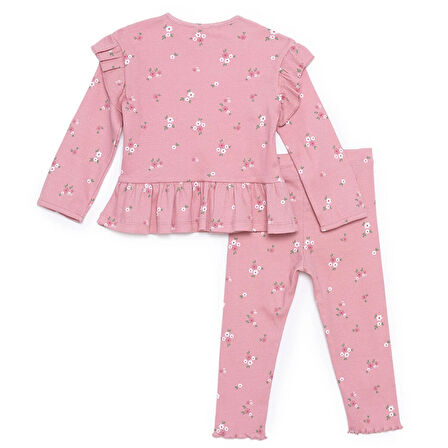 HelloBaby Kız Bebek Bluz - Tayt Forest Flower Uzun Kol Reçme Paça