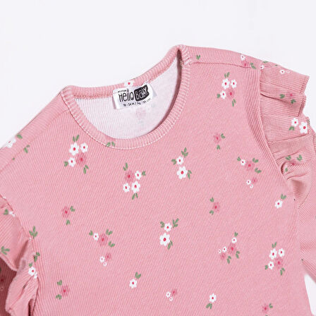 HelloBaby Kız Bebek Bluz - Tayt Forest Flower Uzun Kol Reçme Paça