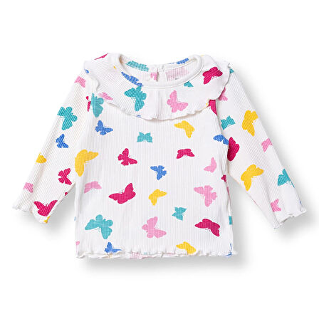 HelloBaby Kız Bebek Sweatshirt Düğmeli Bisiklet Yaka Uzun Kol