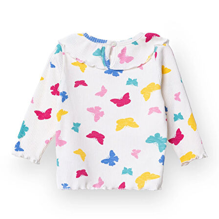 HelloBaby Kız Bebek Sweatshirt Düğmeli Bisiklet Yaka Uzun Kol