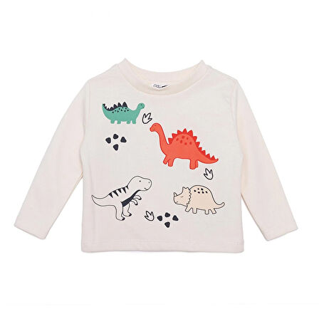 HelloBaby Erkek Bebek Cool Dino Uzun Kol Tshirt İki İplik Bisiklet Yaka