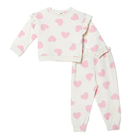 HelloBaby Kız Bebek Eşofman Takımı Monochrome Bisiklet Yaka Lastikli Paça