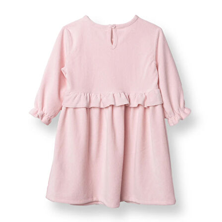 HelloBaby Kız Bebek Enjoy Bear Kadife Elbise Düğmeli Uzun Kol