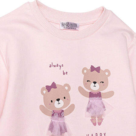 HelloBaby Kız Bebek Bluz - Tayt Enjoy Bear İki İplik Uzun Kol Reçme Paça
