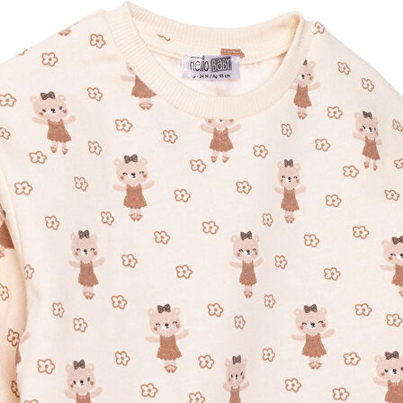 HelloBaby Kız Bebek Eşofman Takımı Enjoy Bear İki İplik Uzun Kol Lastikli Paça