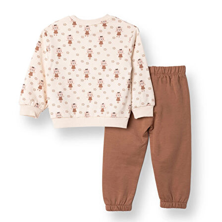 HelloBaby Kız Bebek Eşofman Takımı Enjoy Bear İki İplik Uzun Kol Lastikli Paça