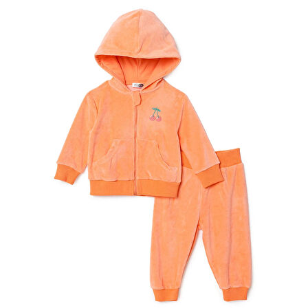HelloBaby Kız Bebek Winter Cherry Eşofman Takımı İki İplik Fermuarlı Lastikli Paça