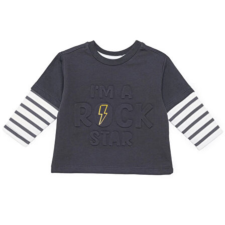 HelloBaby Erkek Bebek Cool Boy Uzun Kol Tshirt İki İplik Bisiklet Yaka Uzun Kol