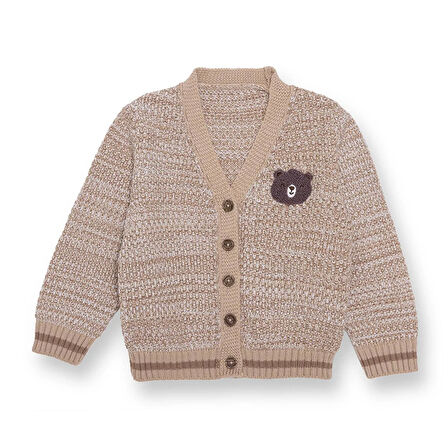 HelloBaby Erkek Bebek Hello Cute Bear Triko Hırka Düğmeli V Yaka Uzun Kol