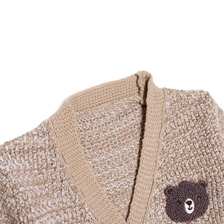 HelloBaby Erkek Bebek Hello Cute Bear Triko Hırka Düğmeli V Yaka Uzun Kol