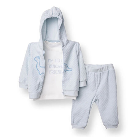 Bebetto Erkek Bebek Yenidoğan Dinosaur Sweatshirt-Hırka-Alt Fitilli Kadife Uzun Kol Patiksiz Paça