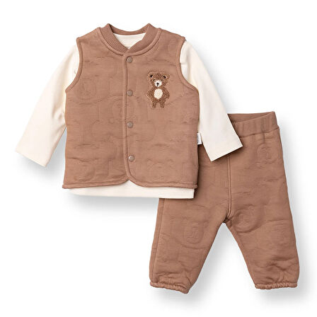 Bebetto Erkek Bebek Yenidoğan Bearish Sweatshirt-Yelek-Alt Kapitone Örme Bebe Yaka Uzun Kol Patiksiz Paça