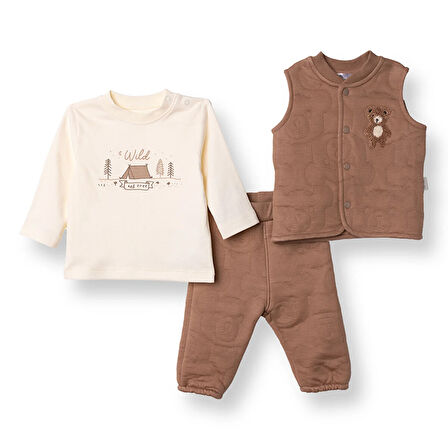 Bebetto Erkek Bebek Yenidoğan Bearish Sweatshirt-Yelek-Alt Kapitone Örme Bebe Yaka Uzun Kol Patiksiz Paça