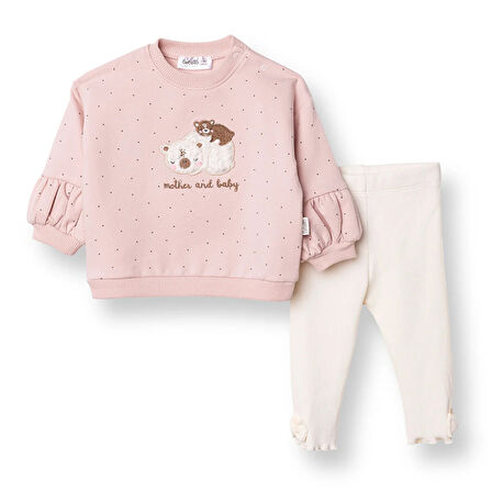 Bebetto Kız Bebek Yenidoğan Mother And Baby Sweatshirt-Patiksiz Alt Bisiklet Yaka Uzun Kol Patiksiz Paça