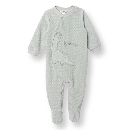 Bebetto Erkek Bebek Yenidoğan Kadife Patikli Tulum Kadife Bisiklet Yaka Uzun Kol Patikli Paça