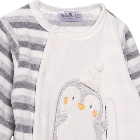 Bebetto Erkek Bebek Yenidoğan Kadife Patikli Tulum Çıtçıtlı Happy Penguin Bisiklet Yaka Uzun Kol Patikli Pa