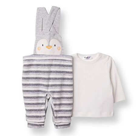 Bebetto Erkek Bebek Yenidoğan Salopet-Sweatshirt Çıtçıtlı Happy Penguin Bisiklet Yaka Uzun Kol Patiksiz Paç