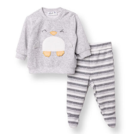 Bebetto Erkek Bebek Yenidoğan Kadife Patikli Alt-Sweatshirt Çıtçıtlı Bisiklet Yaka Uzun Kol Patikli Paça