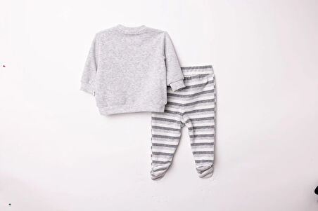 Bebetto Erkek Bebek Yenidoğan Kadife Patikli Alt-Sweatshirt Çıtçıtlı Bisiklet Yaka Uzun Kol Patikli Paça