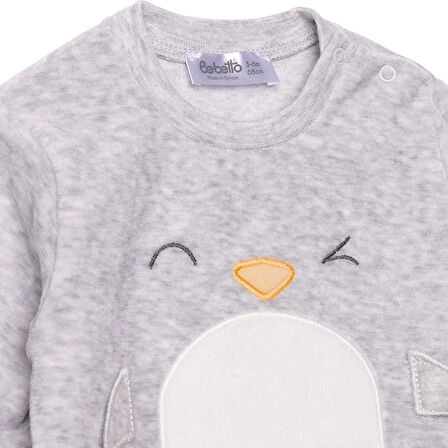 Bebetto Erkek Bebek Yenidoğan Kadife Patikli Alt-Sweatshirt Çıtçıtlı Bisiklet Yaka Uzun Kol Patikli Paça