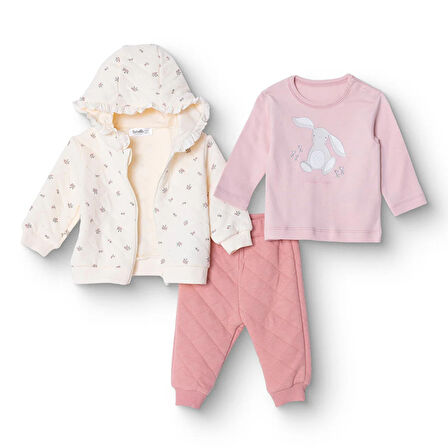 Bebetto Kız Bebek Yenidoğan Petite Fleurs Sweatshirt-Hırka-Patik Bisiklet Yaka Uzun Kol Patiksiz Paça