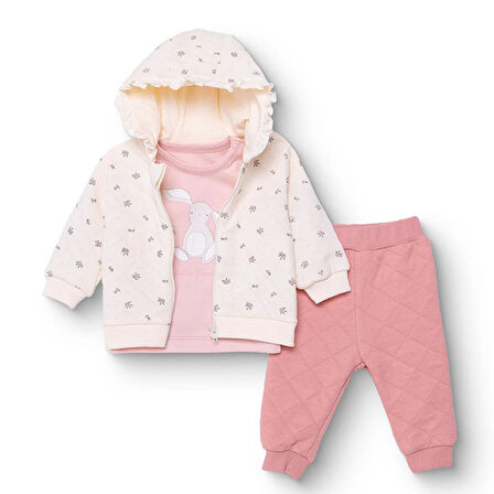 Bebetto Kız Bebek Yenidoğan Petite Fleurs Sweatshirt-Hırka-Patik Bisiklet Yaka Uzun Kol Patiksiz Paça