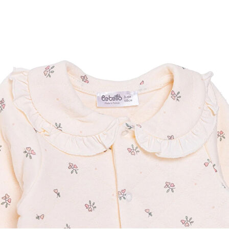 Bebetto Kız Bebek Yenidoğan Patikli Tulum Petite Fleurs Fırfırlı Yaka Uzun Kol Patikli Paça