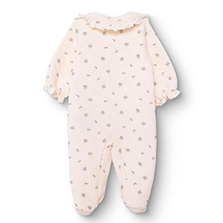 Bebetto Kız Bebek Yenidoğan Patikli Tulum Petite Fleurs Fırfırlı Yaka Uzun Kol Patikli Paça