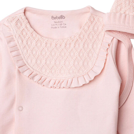 Bebetto Kız Bebek Yenidoğan Little Lady Zıbın-Şapka-Patikli İnterlok V Yaka Uzun Kol Patikli Paça