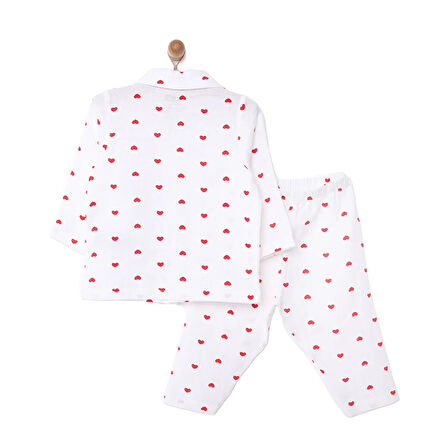 HelloBaby Kız Bebek Uzun Kol Pijama Takımı Düğmeli Bebe Yaka Reçme Paça