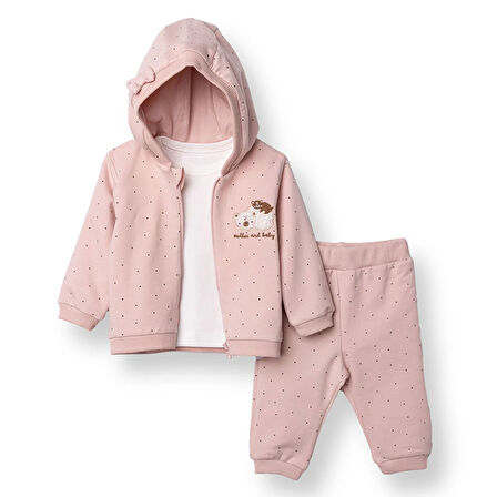 Bebetto Kız Bebek Yenidoğan Mother And Baby Sweatshirt-Hırka-Patik Fermuarlı Bisiklet Yaka Uzun Kol Patiksi