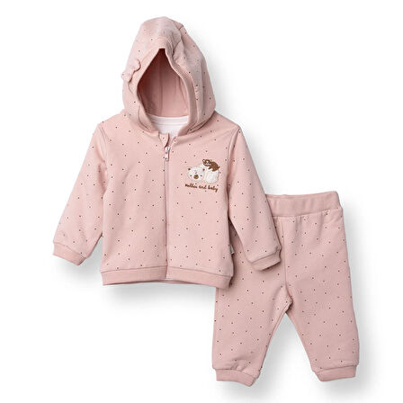 Bebetto Kız Bebek Yenidoğan Mother And Baby Sweatshirt-Hırka-Patik Fermuarlı Bisiklet Yaka Uzun Kol Patiksi