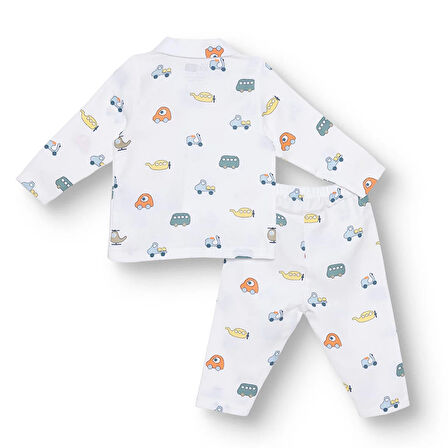 HelloBaby Erkek Bebek Uzun Kol Pijama Takımı Düğmeli Bebe Yaka Reçme Paça