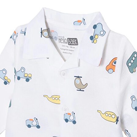 HelloBaby Erkek Bebek Uzun Kol Pijama Takımı Düğmeli Bebe Yaka Reçme Paça