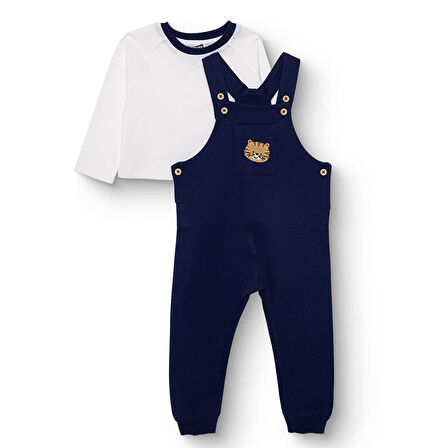 HelloBaby Erkek Bebek Salopet-Sweatshirt İki İplik Bisiklet Yaka Uzun Kol Reçme Paça
