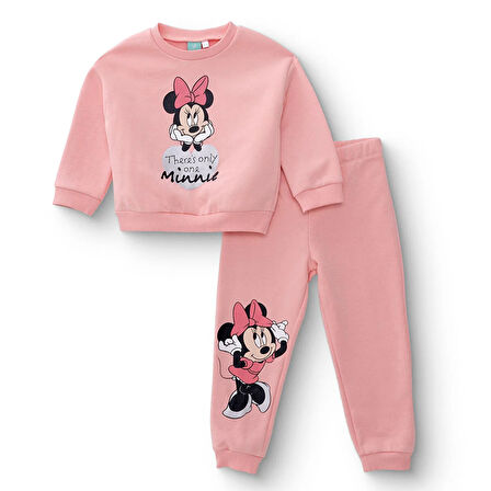 Disney Kız Bebek Eşofman Takımı Üç İplik Bisiklet Yaka Uzun Kol Ribanalı Paça