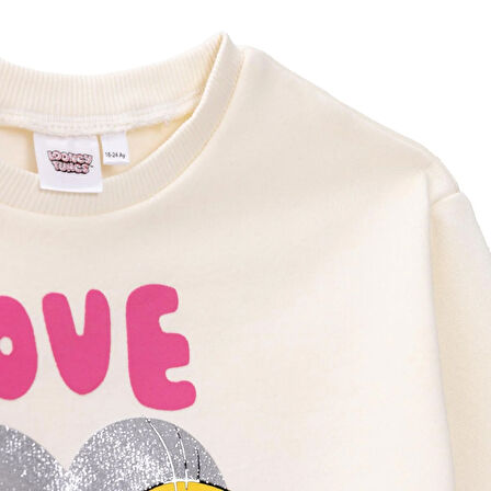 Looney Tunes Kız Bebek Eşofman Takımı Üç İplik Bisiklet Yaka Uzun Kol Ribanalı Paça