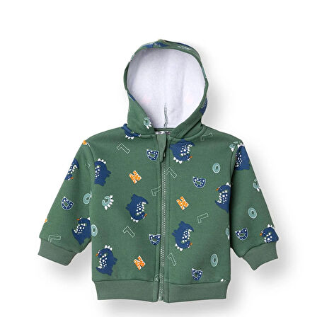 HelloBaby Erkek Bebek Kapüşonlu Hırka Fermuarlı Uzun Kol