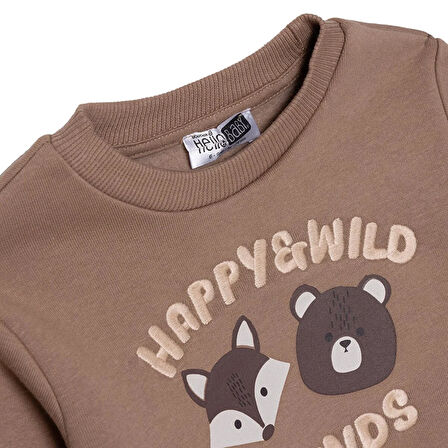 HelloBaby Erkek Bebek Woodland Boy 2 Sweatshirt Şardonlu Üç İplik Bisiklet Yaka Uzun Kol