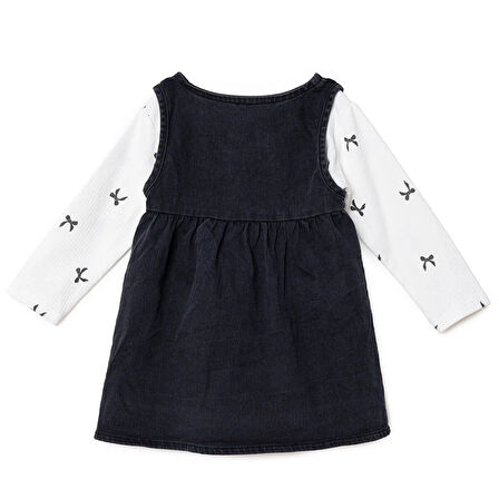 HelloBaby Kız Bebek Monochrome Elbise Tshirt Düğmeli Denim Atlet Kol