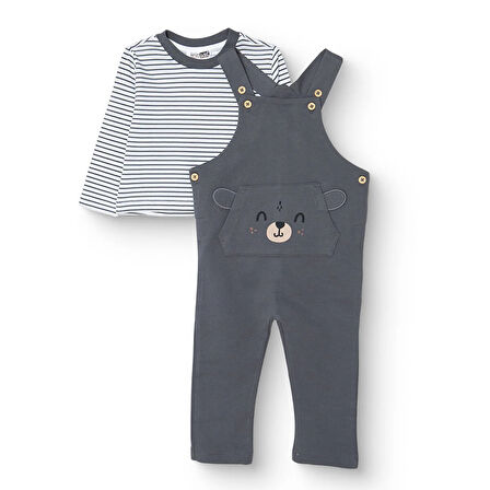 HelloBaby Erkek Bebek Cool Boy Salopet-Tshirt Bisiklet Yaka Uzun Kol Reçme Paça
