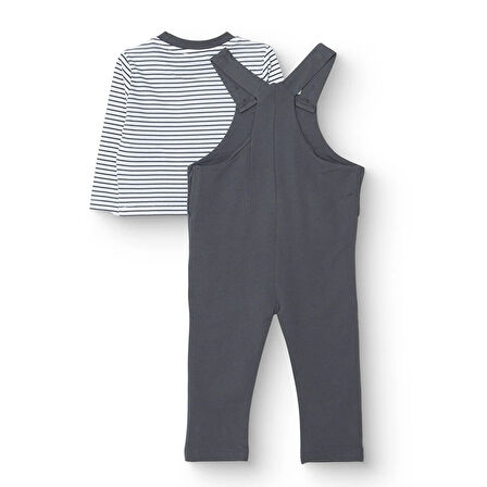 HelloBaby Erkek Bebek Cool Boy Salopet-Tshirt Bisiklet Yaka Uzun Kol Reçme Paça