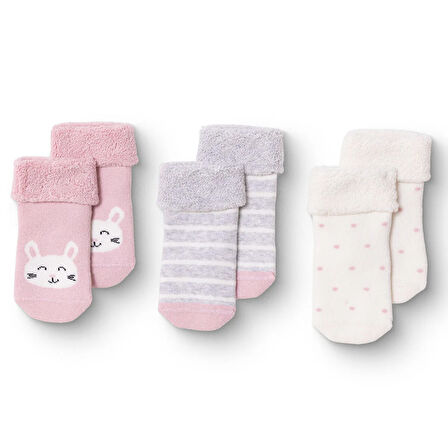HelloBaby Kız Bebek 3lü Havlu Çorap