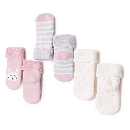 HelloBaby Kız Bebek 3lü Havlu Çorap