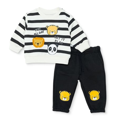 HelloBaby HelloBaby Erkek Bebek Eşofman Takımı Hayvan Baskılı Cool Boy Bisiklet Yaka Uzun Paça Uzun Kol