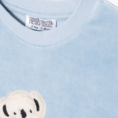 HelloBaby Erkek Bebek Kadife Pijama Takımı Bisiklet Yaka Uzun Kol Ribanalı Paça