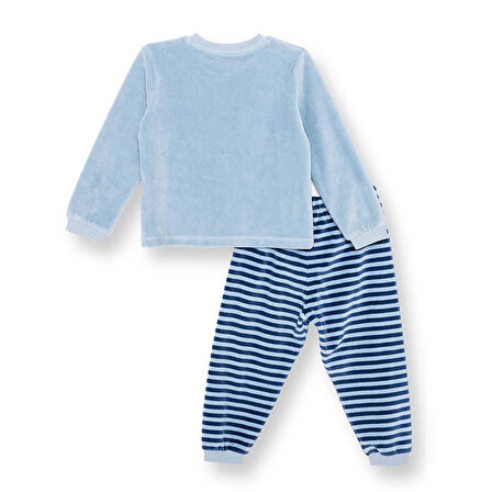 HelloBaby Erkek Bebek Kadife Pijama Takımı Bisiklet Yaka Uzun Kol Ribanalı Paça