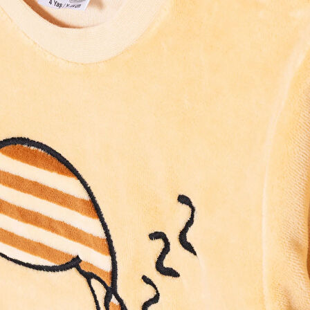 HelloBaby Erkek Bebek Kadife Pijama Takımı Bisiklet Yaka Uzun Kol Ribanalı Paça