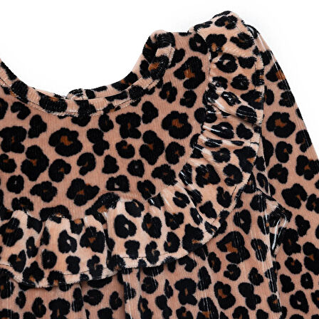 HelloBaby Kız Bebek Leopar Elbise Kadife Uzun Kol